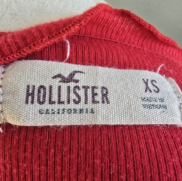 Hollister Red Ribbed Off The Shoulder Long Sleeve Top Size XS - Picture 3 of 3